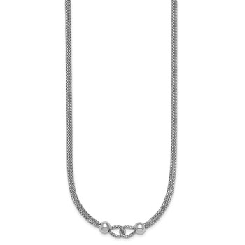 Sterling Silver Rhodium-plated Polished Beads Double Strand Mesh 16 inch with 2 inch Extender Necklace — alternate view