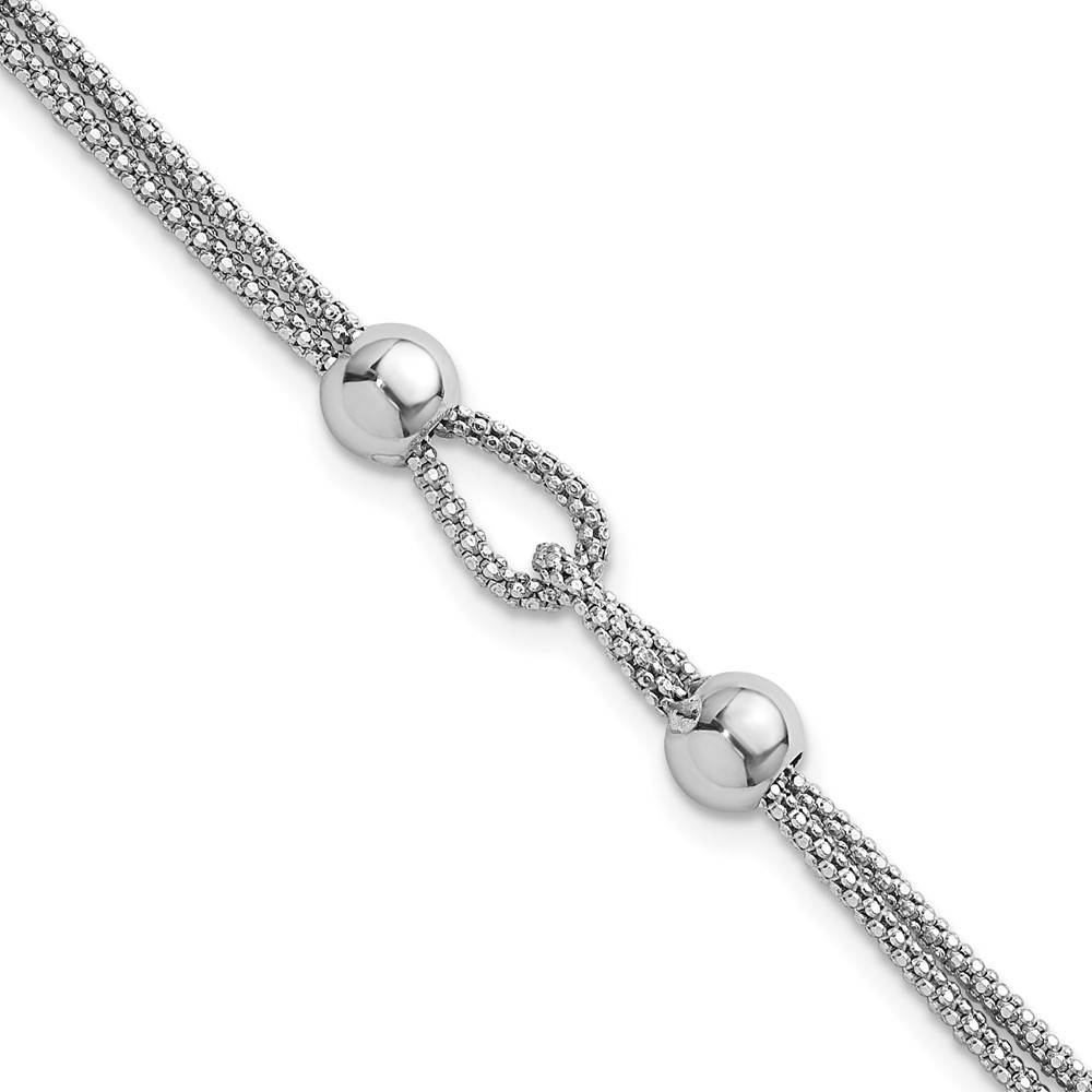 Sterling Silver Rh-plated Polished Beads 2 Strand 7in w/ .75in Ext Bracelet