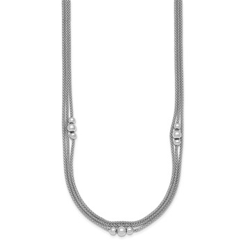 Sterling Silver Rhodium-plated Beaded Triple Strand Mesh 17 inch with 1 inch Extension Necklace — alternate view