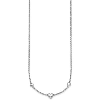 Sterling Silver Rhodium-plated Polished Three Puffed Hearts 16 inch with 2 inch Extender Necklace — alternate view