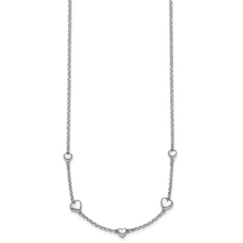Sterling Silver Rhodium-plated Polished Five Puffed Hearts 16 inch with 2 inch Extender Necklace — alternate view