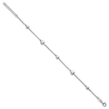 Sterling Silver Rhodium-plated Polished Five Puffed Hearts 7 inch with 1 inch Extender Bracelet — alternate view