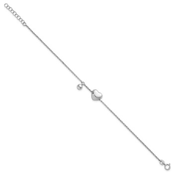 Sterling Silver Rhodium-plated Polished Puffed Heart and Ball 7 inch with 1 inch Extender Bracelet — alternate view