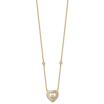 Sterling Silver Gold-tone Polished CZ and Champagne Enamel Open Heart 16 inch with 2 inch Extension Necklace — alternate view