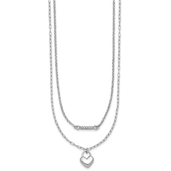Sterling Silver Rhodium-plated CZ Puffed Heart 16 inch with 2 inch extender 2-strand Necklace — alternate view