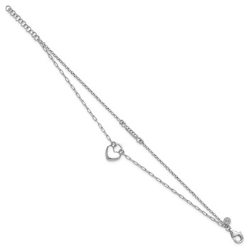 Sterling Silver Rhodium-plated CZ Puffed Heart 7 inch with 1 inch extender 2-strand Bracelet — alternate view