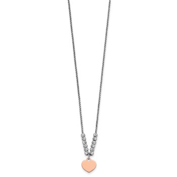 Sterling Silver Rhodium-plated Rose Gold-plated Heart Disc and Textured Beads 16 inch with 1 inch extension Necklace — alternate view