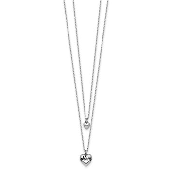 Sterling Silver Rhodium-plated Two-Strand Black Enameled MOM Puffed Heart and Small Heart 16 inch with 1 inch extension Necklace — alternate view