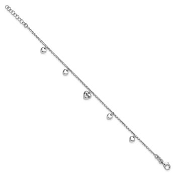 Sterling Silver Rhodium-plated Black Enameled MOM Puffed Heart with Heart Charms 6.5 inch with 0.75 inch extension Bracelet — alternate view