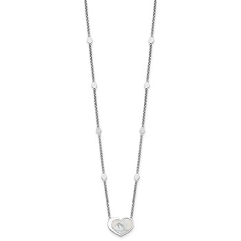 Sterling Silver Rhodium-plated Mother of Pearl Heart 16 inch with 1 inch extension Station Necklace — alternate view
