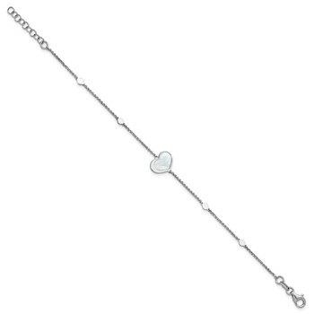 Sterling Silver Rhodium-plated Mother of Pearl Heart 6.5 inch with 1 inch extension Bracelet — alternate view