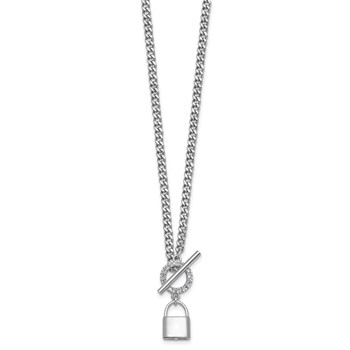 Sterling Silver Rhodium-plated CZ 16 inch with 2 inch extender Lock Pendant Toggle Necklace — alternate view