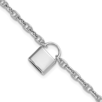 Sterling Silver Rhodium-plated 7 inch with 1 inch extender Lock Bracelet