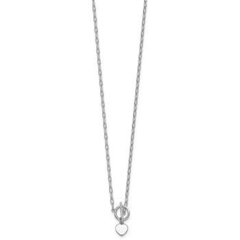Sterling Silver Rhodium-plated Polished Heart Dangle Paperclip Link 16 Inch with 2 Inch Extension Necklace — alternate view