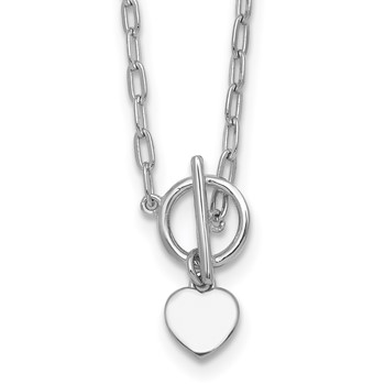 Sterling Silver Rhodium-plated Polished Heart Dangle Paperclip Link 16 Inch with 2 Inch Extension Necklace