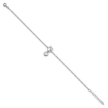 Sterling Silver Rhodium-plated Polished Heart Dangle Paperclip Link 6.5 Inch with 1 Inch Extension Bracelet — alternate view