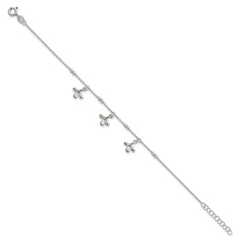 Sterling Silver Polished and Beaded with Three Leaf Dangles 7 inch with 1 inch Extension Bracelet — alternate view