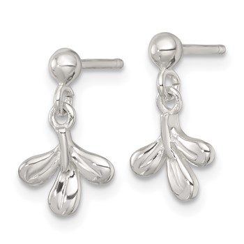 Sterling Silver Polished Three Leaf Dangle Post Earrings — alternate view