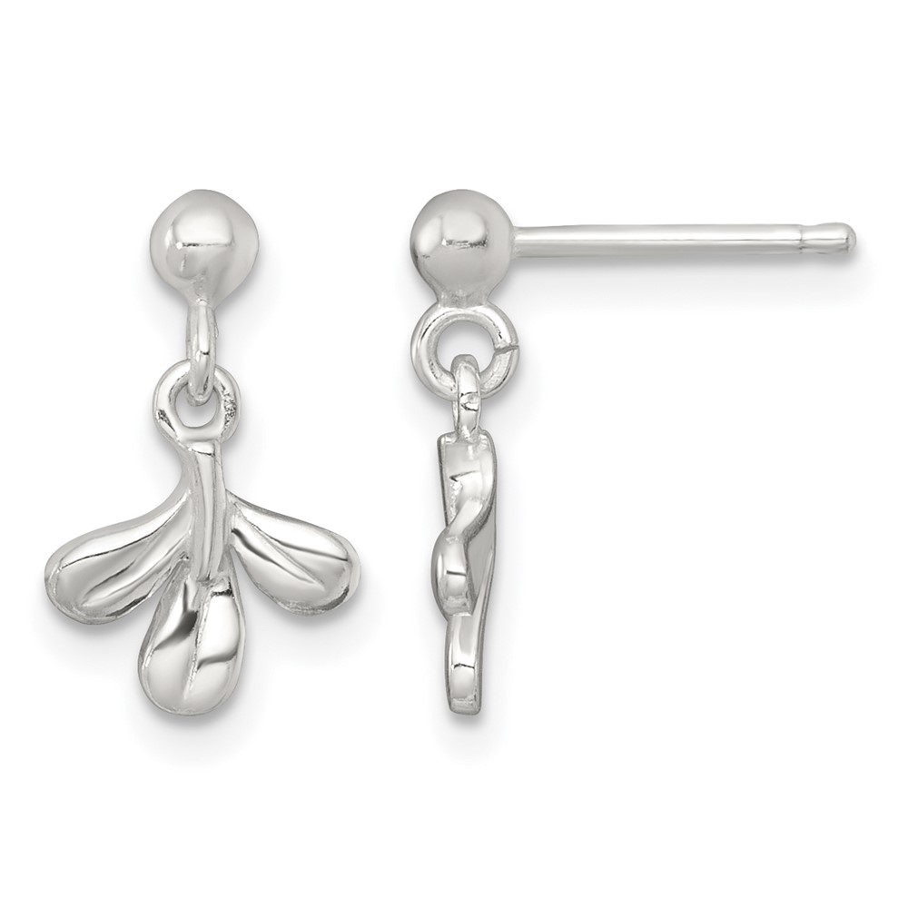 Sterling Silver Polished 3 Leaf Post Dangle Earrings