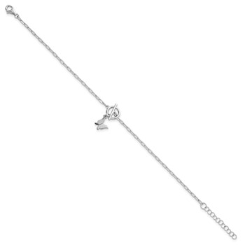 Sterling Silver Rhodium-plated Polished Butterfly Dangle Paperclip Link 6.5 Inch with 1 Inch Extension Bracelet — alternate view