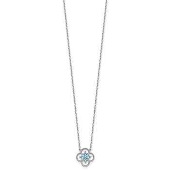 Sterling Silver Rhodium-plated Blue CZ Textured Clover Shape 16 inch with 1.5 inch Extension Necklace — alternate view