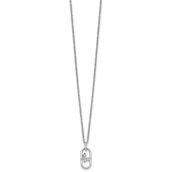 Sterling Silver Rhodium-plated CZ Oval with Butterfly 16 inch with 1.5 inch Extension Necklace — alternate view