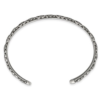Sterling Silver Antiqued Floral 6.5mm Cuff Bangle Bracelet — alternate view