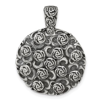 Sterling Silver Antiqued Floral 24mm Round Disc Pendant