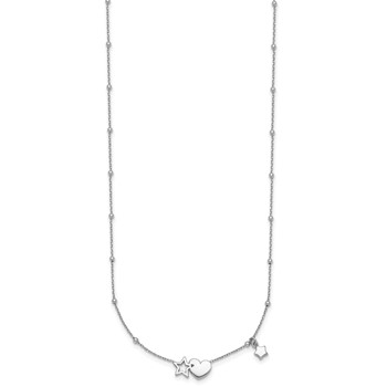 Sterling Silver Rhodium-plated Polished Heart and Stars 16 inch with 2 inch Extender Necklace — alternate view