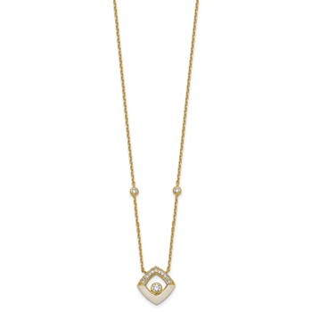 Sterling Silver Gold-tone CZ and Champagne Enamel Square 16 inch with 1.5 inch Extension Necklace — alternate view