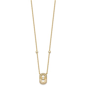 Sterling Silver Gold-tone CZ and Champagne Enamel Rectangle 16 inch with 1.5 inch Extension Necklace — alternate view