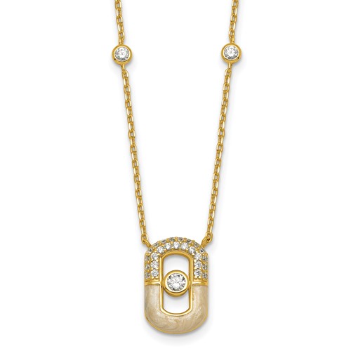 Sterling Silver Gold-tone CZ Enamel 16in w/1.5in ext Necklace