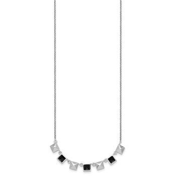 Sterling Silver Rhodium-plated Polished Black CZ and Pyramid Squares 17.75 inch Necklace — alternate view