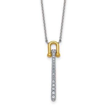 Sterling Silver Gold-tone CZ Polished 16 inch with 1.25 inch Extension Necklace
