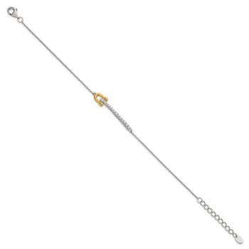 Sterling Silver Gold-tone CZ Polished 6.5 inch with 1 inch Extension Bracelet — alternate view