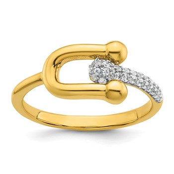 Sterling Silver Gold-tone CZ Polished And Textured Fancy Size 7 Ring