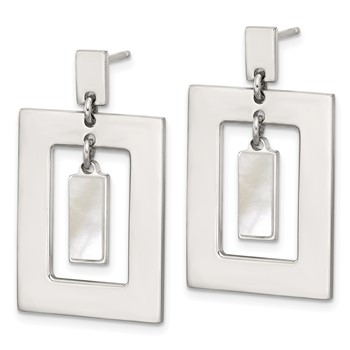Sterling Silver Open Rectangle with Mother of Pearl Dangle Post Earrings — alternate view