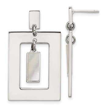 Sterling Silver Open Rectangle with Mother of Pearl Dangle Post Earrings