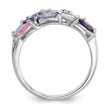 Sterling Silver Rhodium-plated Polished Fancy Pink and Purple Marquise CZ Size 6 Ring — alternate view