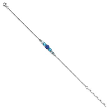 Sterling Silver Rhodium-plated Polished Lab Created Spinel/Lab Created Aquamarine/CZ  7 Inch with 1 Inch Extension Bracelet — alternate view