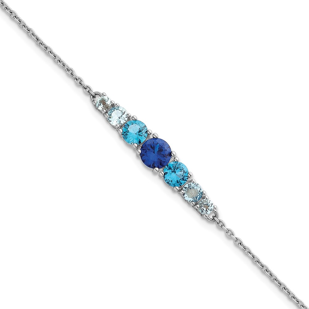 SSilver RH-plated Lab Cr. Spinel/Cr. Aquamarine 7in w/1.5in Ext Bracelet