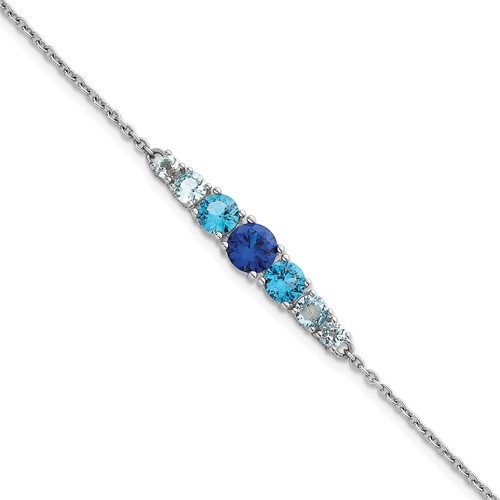 SSilver RH-plated Lab Cr. Spinel/Cr. Aquamarine 7in w/1.5in Ext Bracelet