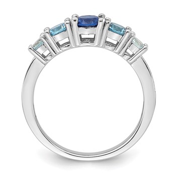 Sterling Silver Rhodium-plated Polished Lab Created Spinel/Lab Created Aquamarine/CZ  5-Stone Size 6 Ring — alternate view
