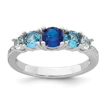 Sterling Silver Rhodium-plated Polished Lab Created Spinel/Lab Created Aquamarine/CZ  5-Stone Size 6 Ring