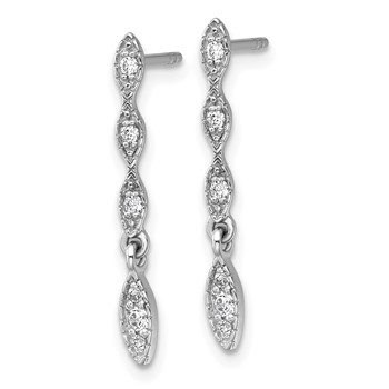 Sterling Silver Rhodium-plated Polished Fancy CZ Drop Dangle Post Earrings — alternate view