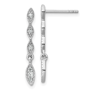 Sterling Silver Rhodium-plated Polished Fancy CZ Drop Dangle Post Earrings
