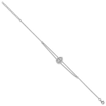 Sterling Silver Rhodium-plated Polished Fancy Two-strand CZ Teardrop Halo 7 Inch with 1 Inch Extension Bracelet — alternate view