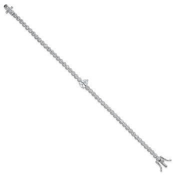 Sterling Silver Rhodium-plated Polished Round and Pear Teardrop CZ 7.25 Inch Bracelet — alternate view