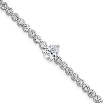 Sterling Silver Rhodium-plated Polished Round and Pear Teardrop CZ 7.25 Inch Bracelet