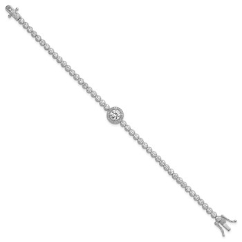 Sterling Silver Rhodium-plated Polished Round CZ Halo 7.25 Inch Bracelet — alternate view
